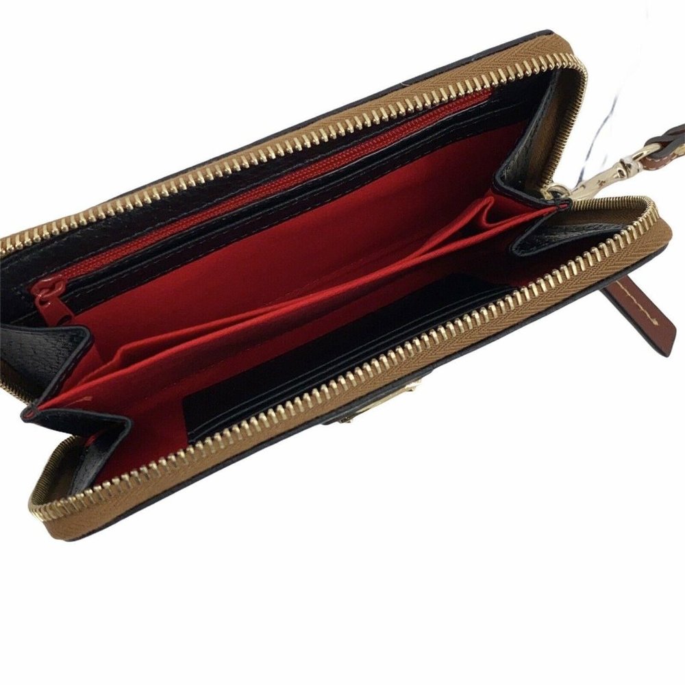 Dooney & Bourke Zip Around Phone Wristlet Pebbled Leather Black Brown ZR102 - Picture 4 of 7